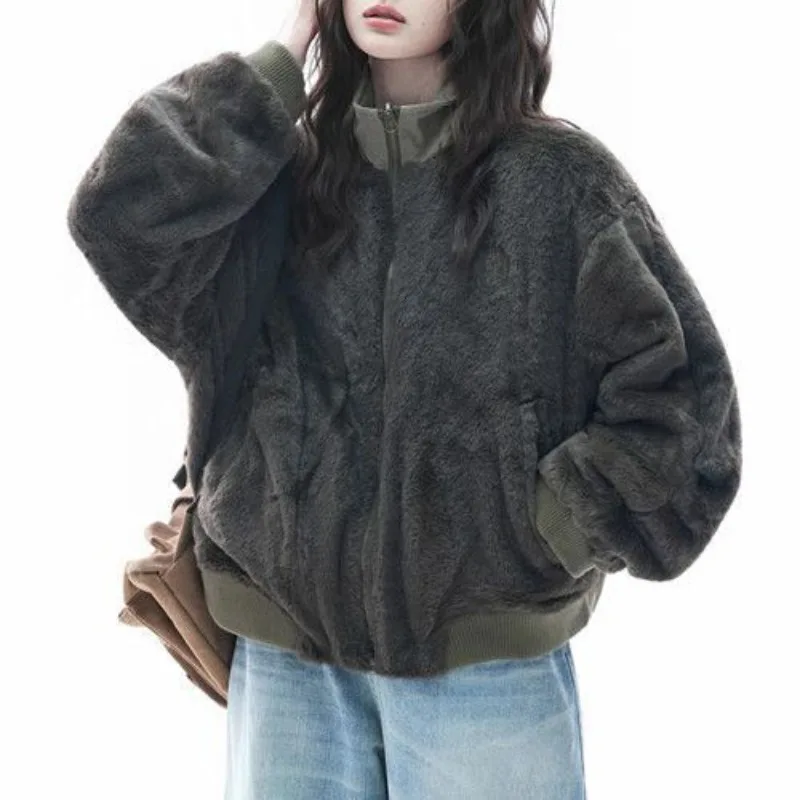 Retro High-end Double-sided Worn Pilot Jacket for Women Warm Plush Bomber Coats Women's Autumn Winter Cleanfit Workwear Parkas