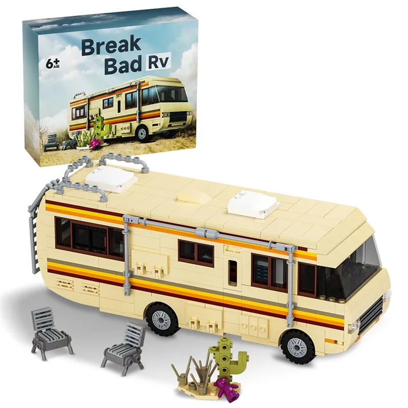 MOC Classic Movie Breaking Bad RV Building Blocks Bad Cooking Lab RV Car Bricks Set DIY Vehicle Toy for Children Adults Gifts