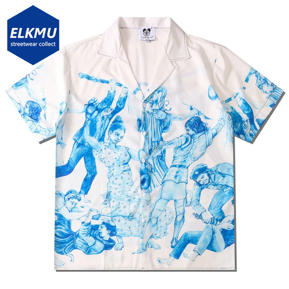 

Summer Hawaii Shirts Men Graphic Printed Short Sleeve Shirts Button Up Blouse Streetwear Harajuku Hip Hop Oversized Shirts