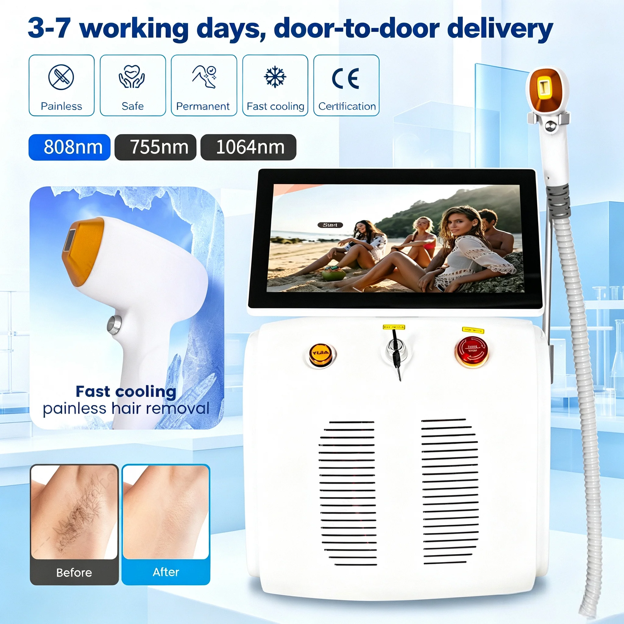 5000W High Power Diode Laser Hair Removal Machine Ice Cooling Permanent Painless Epilator Professional Salon Beauty