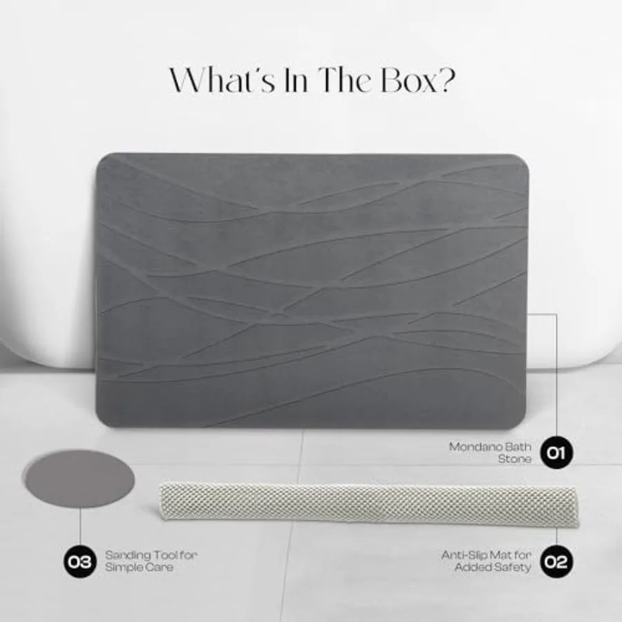 Stone Bath Mat, Quick Dry Non Slip Diatomaceous Earth Shower Mat Non-Slip, Quick Drying, Super Absorbent Bath Mat; Absorbs 150%