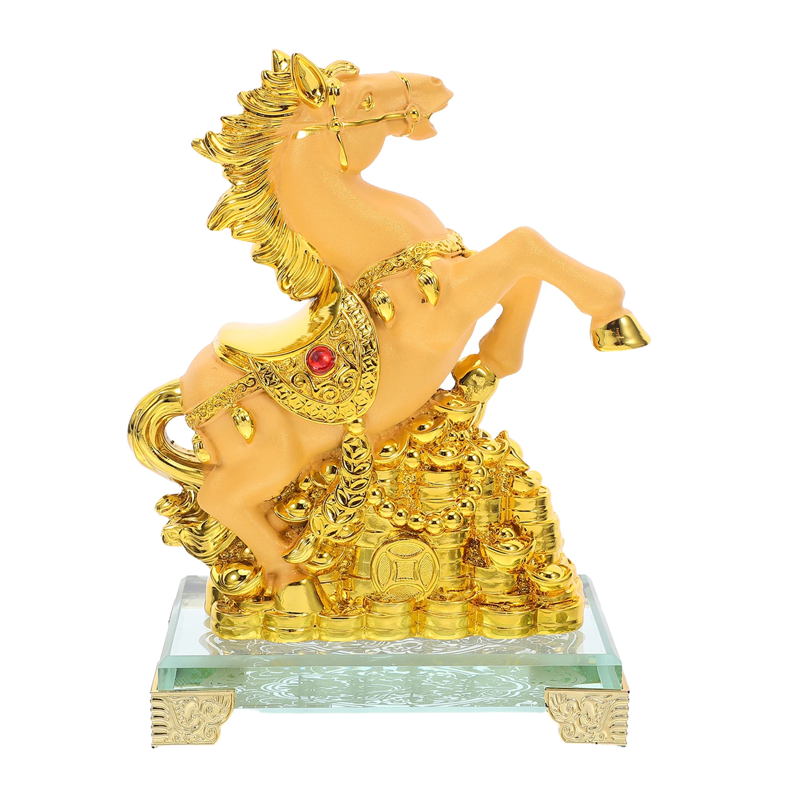 

Golden Horse Statue Chinese Zodiac Resin Desktop Ornament Wealth Decor Home Office Festive Decoration
