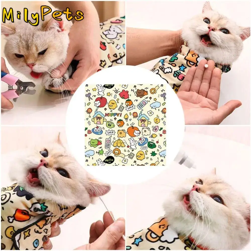 Self-Adherent Cat Grooming Wrap Anti-Scratch Anti-Escape Cat Calming Wrap Large Capacity Anti-Bite Folding Cosmetic Bag Home