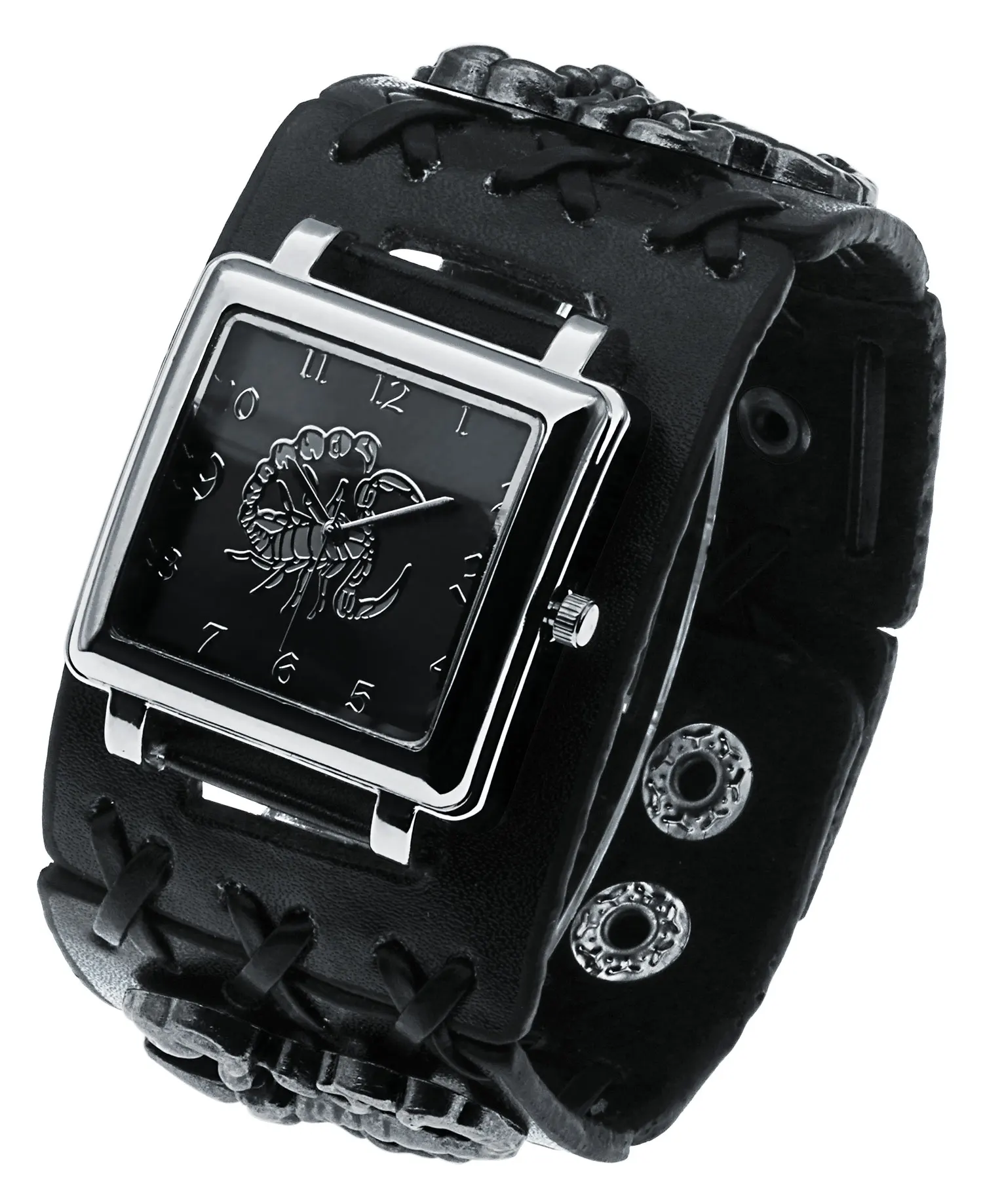 Men\'s Watches Top Brand Luxury Wide Leather Cuff Band Watch Punk Scorpion Dial Quartz Sport Waterproof Watch Religio Masculino