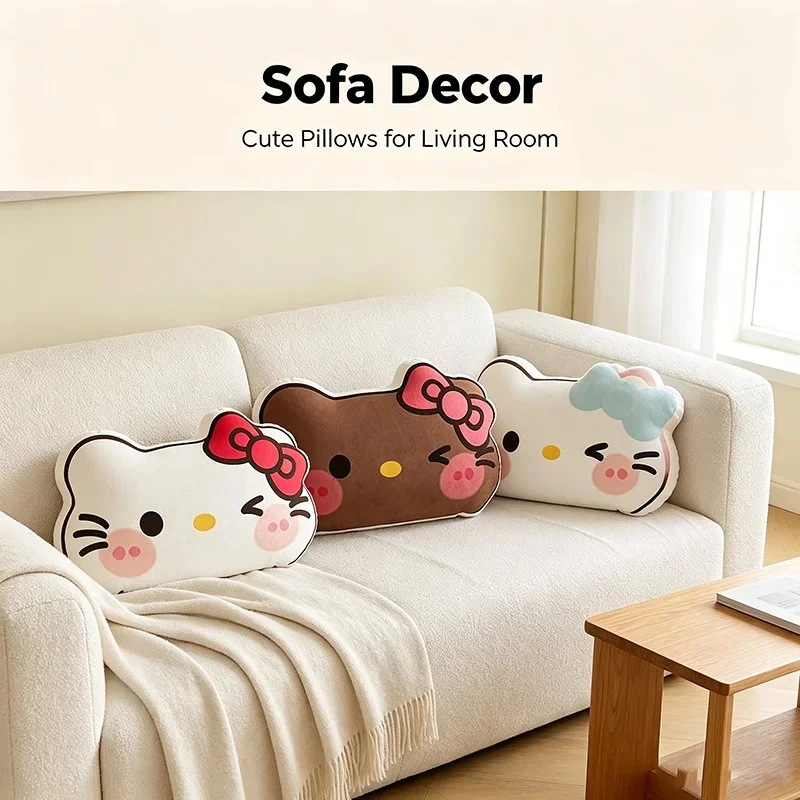 Cute Hello Kitty Irregular Plush Pillow Kawaii Cartoon Face Cushion For Sofa Bed Bedroom Reading Room Decor Gift