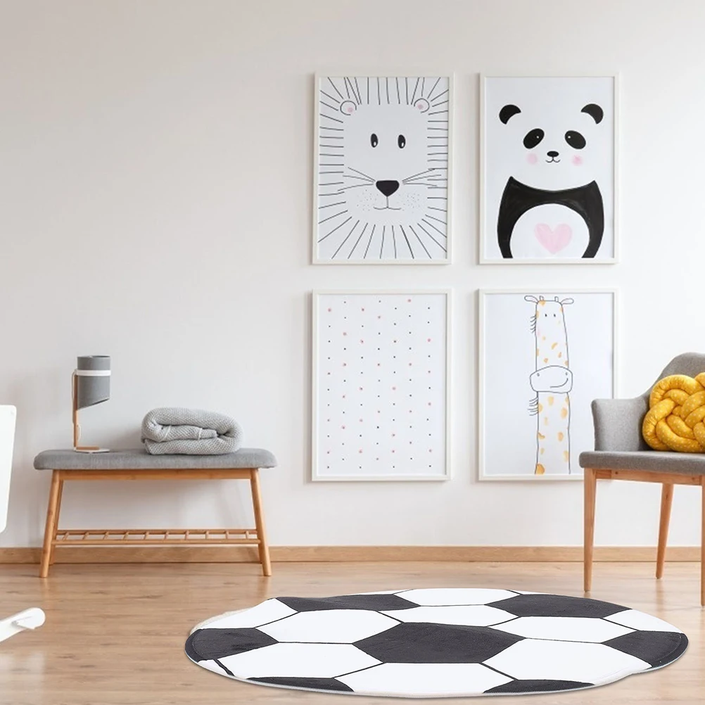 

Football Pattern Round Design Floor Mat Comfortable Non Slip Chair Carpet for Living Room Bedroom Office Computer Desk Gaming