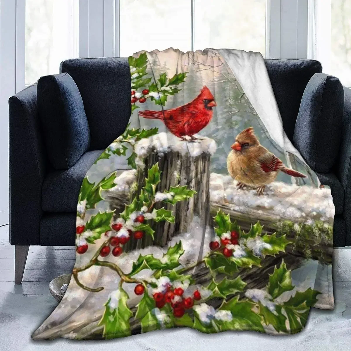 Winter Cardinal Birds Ultra Soft Lightweight Bed Flannel Blanket Durable Home Decor Sofa Luxurious Carpet For Men Women Kids