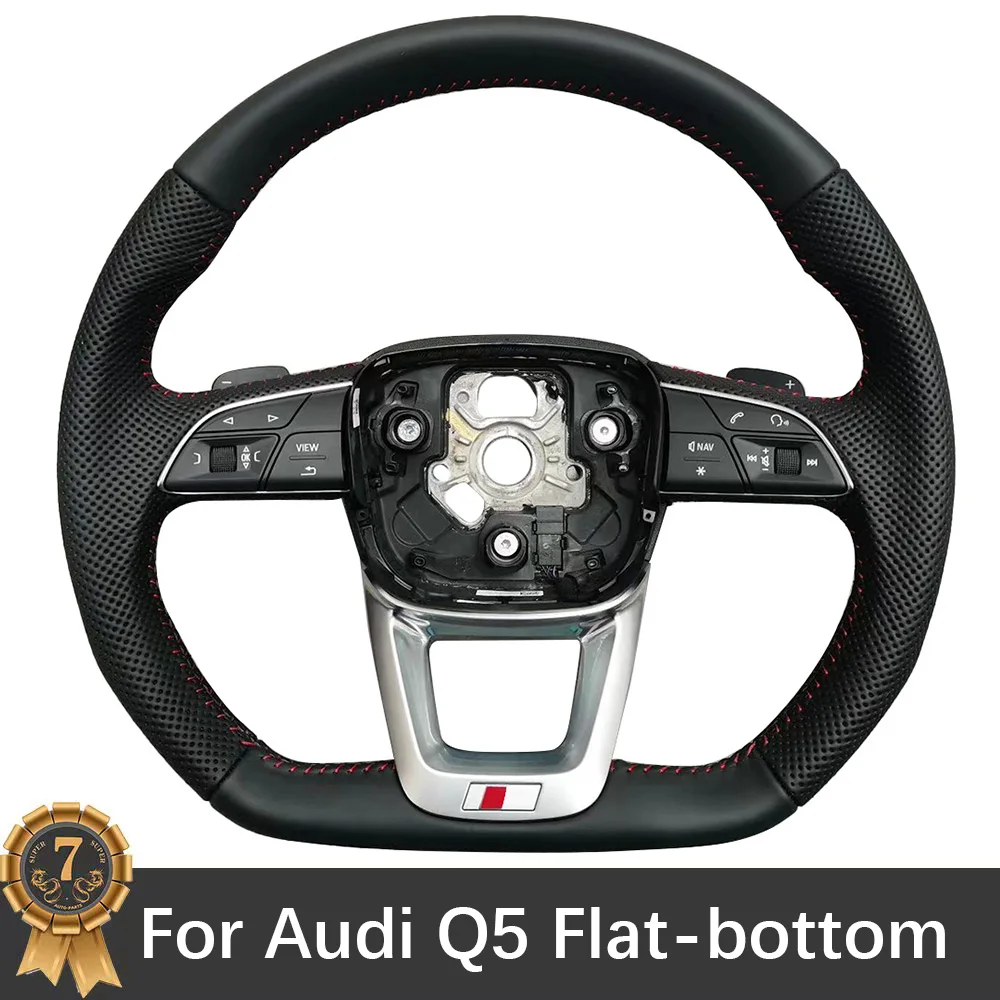 For Audi Q5 Flat-bottom Sports Half-Punched Leather Steering Wheel With S Logo Assembly