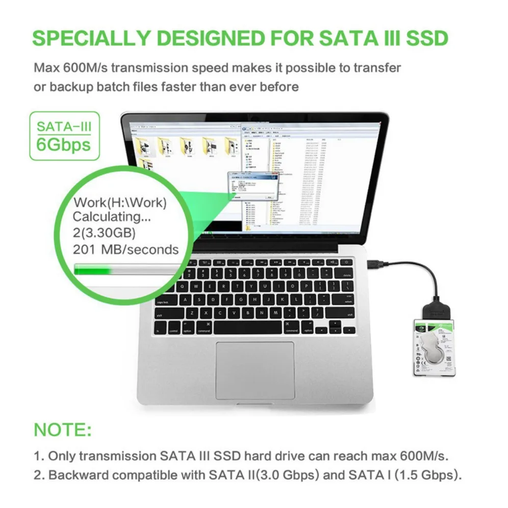 Адаптер SATA-USB 3.0 Кабель USB-Sata Поддержка 2,5-дюймового внешнего жесткого диска SSD HDD Кабель SATA 7+15-контактный Sata3 До 5 Гбит/с