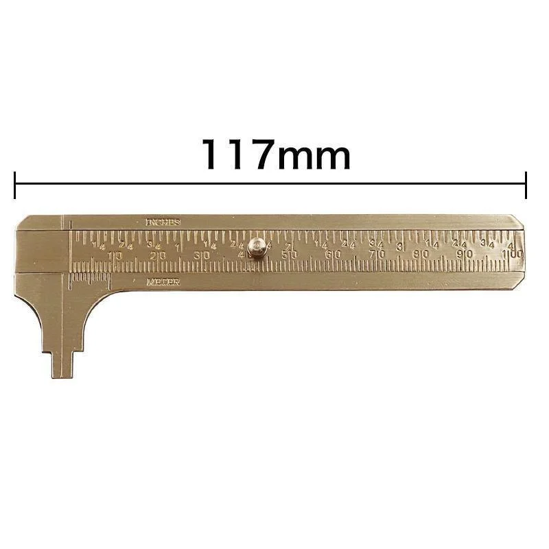 Retro Vernier Caliper Copper Alloy Mini Brass Sliding Pocket Caliper Metal Double Scale Mini Brass Ruler for Measuring 100mm