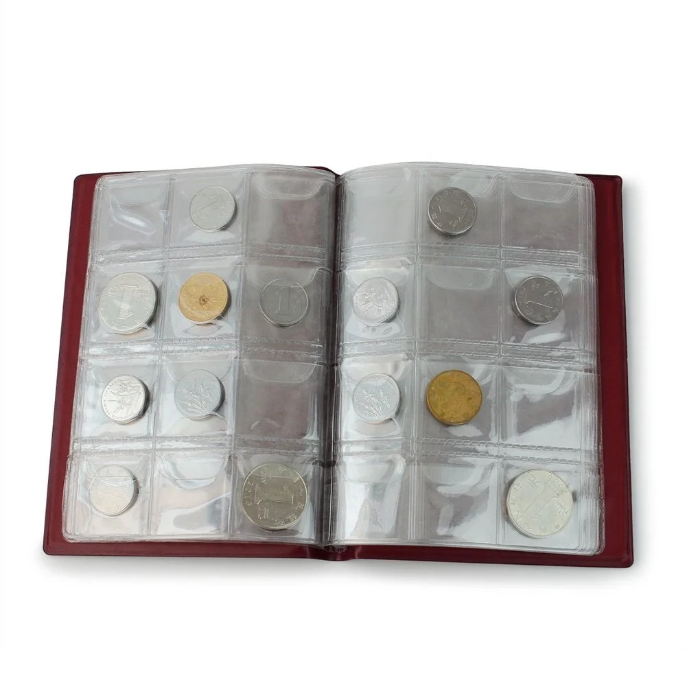

120 Pockets Coin Collection Album 10 Pages Portable 15x11cm PU Cover OPP Coins Caps Tokens Medallions Badges