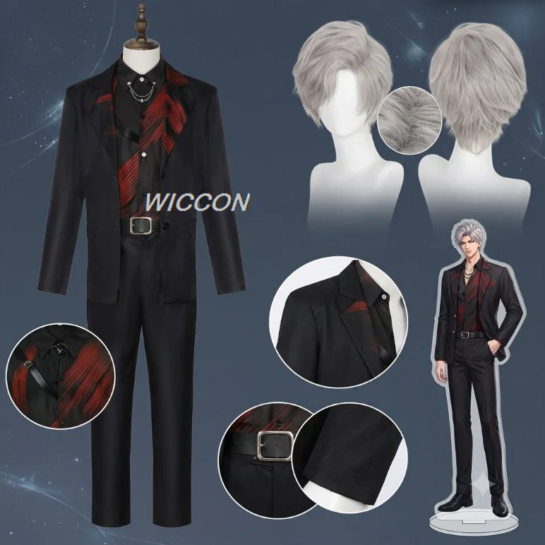 Costume de cosplay Game Love and Deepspace Sylus Relentless Conqueror pour homme, avec perruque, voile cramoisi, uniforme Onychinus, pour fête d'Halloween