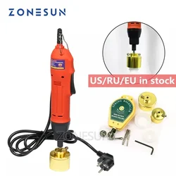 ZONESUN-máquina de tapado eléctrico Manual para botellas, taponadora de botellas de plástico, con tapón de rosca, 10-50MM