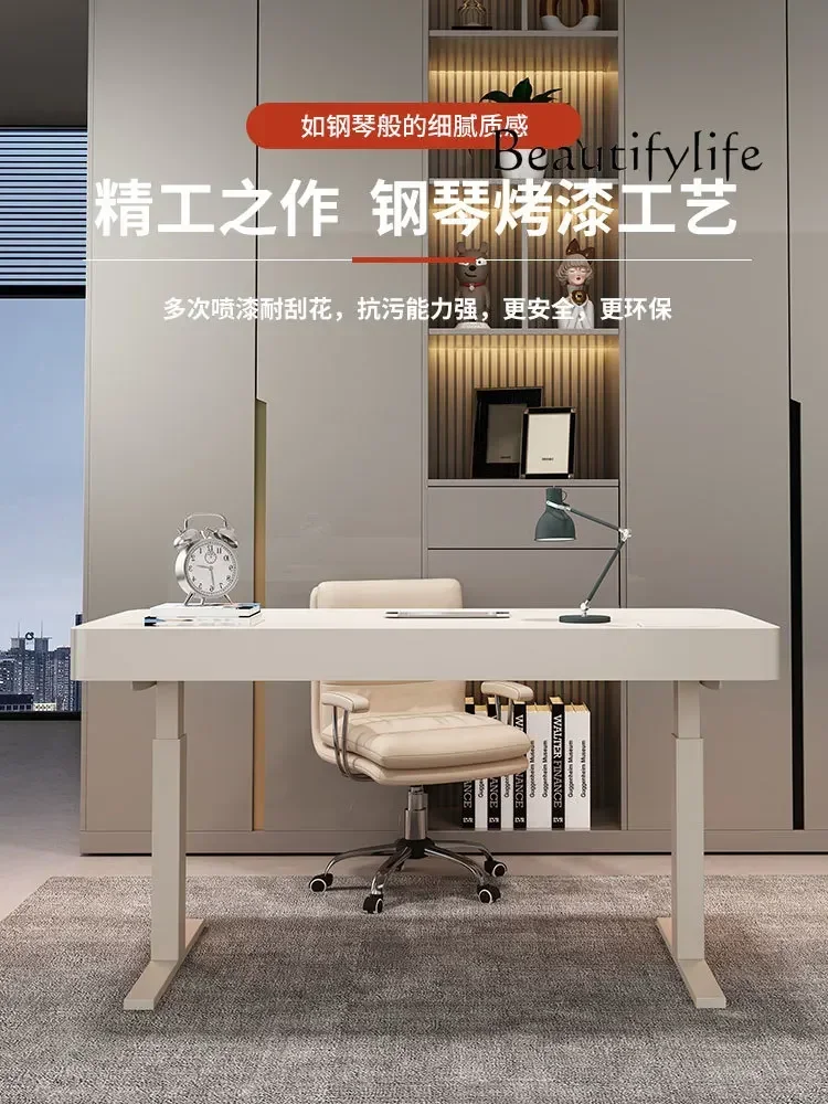 Cream Electric Wind Lifting Desk, Smart Learning Table, Light Luxury Home Study, Quarto Computer Desk