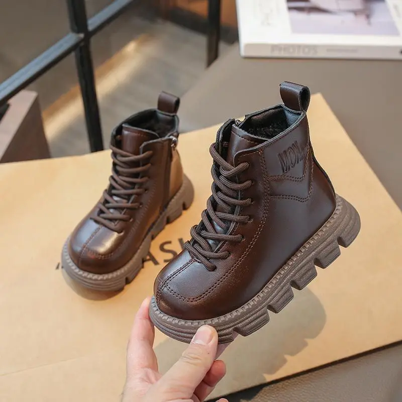 الأطفال 2026 الخريف الشتاء الأحذية النمط البريطاني الدافئة أحذية بوت قصيرة الفتيات الفتيان لينة المضادة للانزلاق صوف مبطن أحذية غير رسمية #6