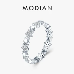 Modian Solid 925 Sterling Silver Sparkling Clear CZ Stars Stackable Finger Rings For Women Fine Jewelry Office Accessories