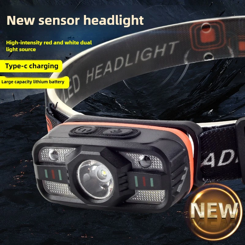 

Светодиодный уличный мощный налобный фонарь с COB, перезаряжаемый, налобный, для езды на велосипеде и ночной рыбалки, белый и красный свет