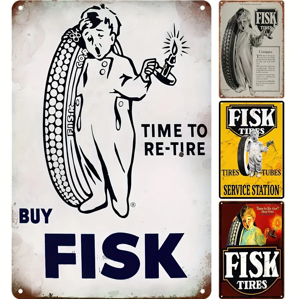 Aged Looking Buy Fisk Tires Sign, Vintage Wall Decor Poster Tin Signs, Retro Art, Wall Decor for Bars, Restaurants, Cafes Home