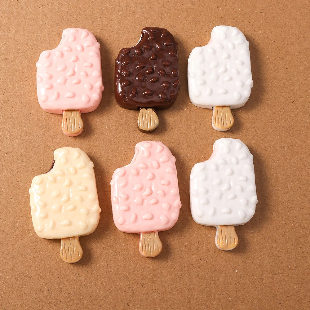 4pcs Simulation Food Ice Cream Charms Flatback Cabochon Embellishments DIY Scrapbooking for Girls Hairpin Brooch Hair Bows