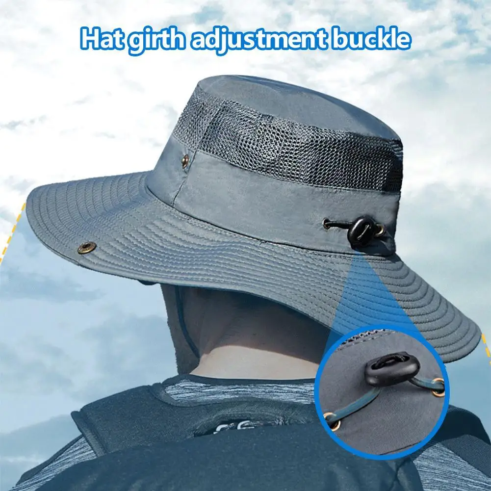 Summer Men Bucket Hat Outdoor UV Protection Wide Brim Panama Safari Hunting Hiking Hat Mesh Fisherman Hat Beach Sunscreen Cap