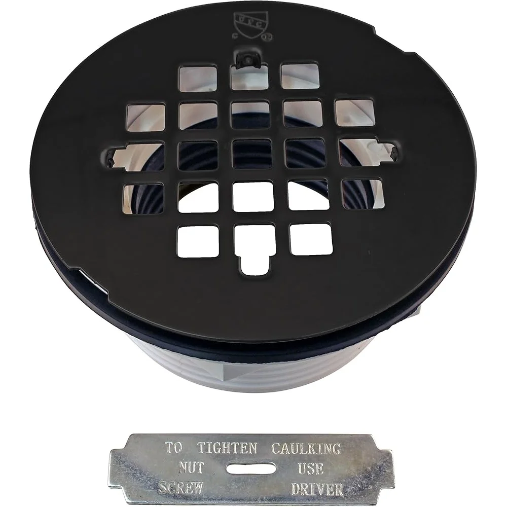 2 Inch PVC Compression Shower Drain with Metal Cover Fiberglass Acrylic Solid Surface Shower Pans Matte Black Finish