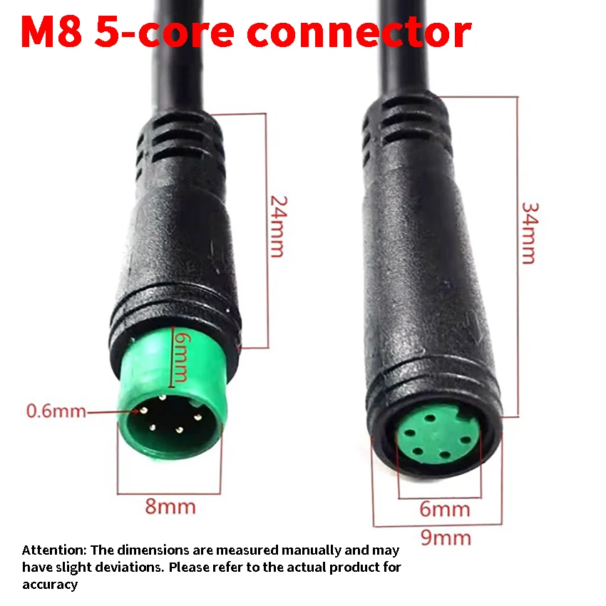 1 متر M8-2PIN 3pin 4Pin 5Pin ذكر إلى أنثى تمديد كابل أخضر وردي أزرق أصفر الاستشعار الحبل موصل للدراجة الكهربائية #6