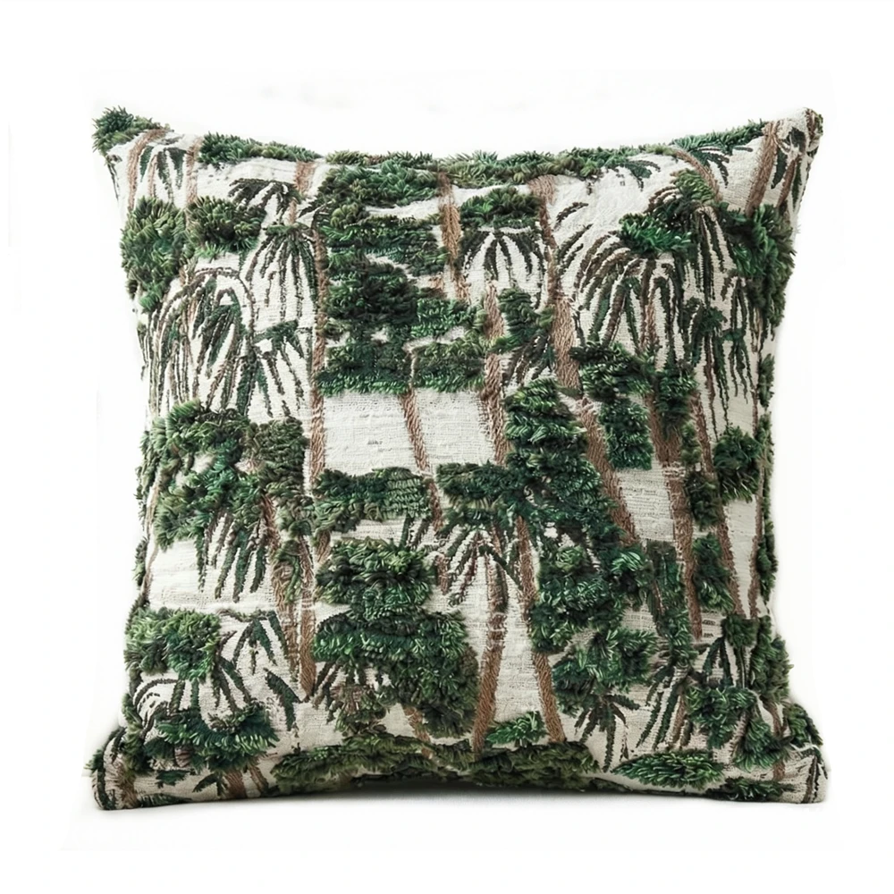 Forest Style Green Checkered Throw Pillow Retro Textured Chenille Cushion Cover Living Room Sofa Decor Vintage 45x45cm 1 Pc Pack