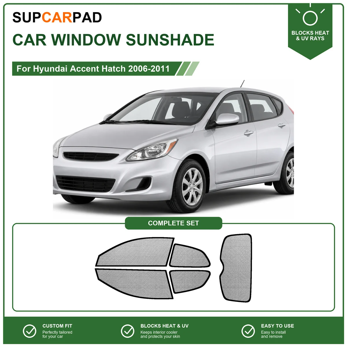 For Hyundai Accent Hatch 2006-2011 Full Set Car Window Sunshades UV Block Privacy Heat Insulated Foldable Car Curtain