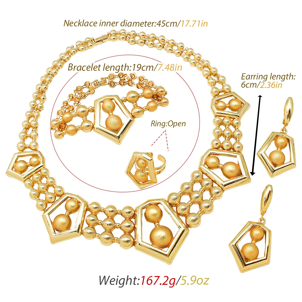 GZJPEI 4 Pcs Women Jewelry Set Geometric Hexagon Bead Necklace Earrings Bracelet Ring Great Gift Choice For Mom Wife Best Friend