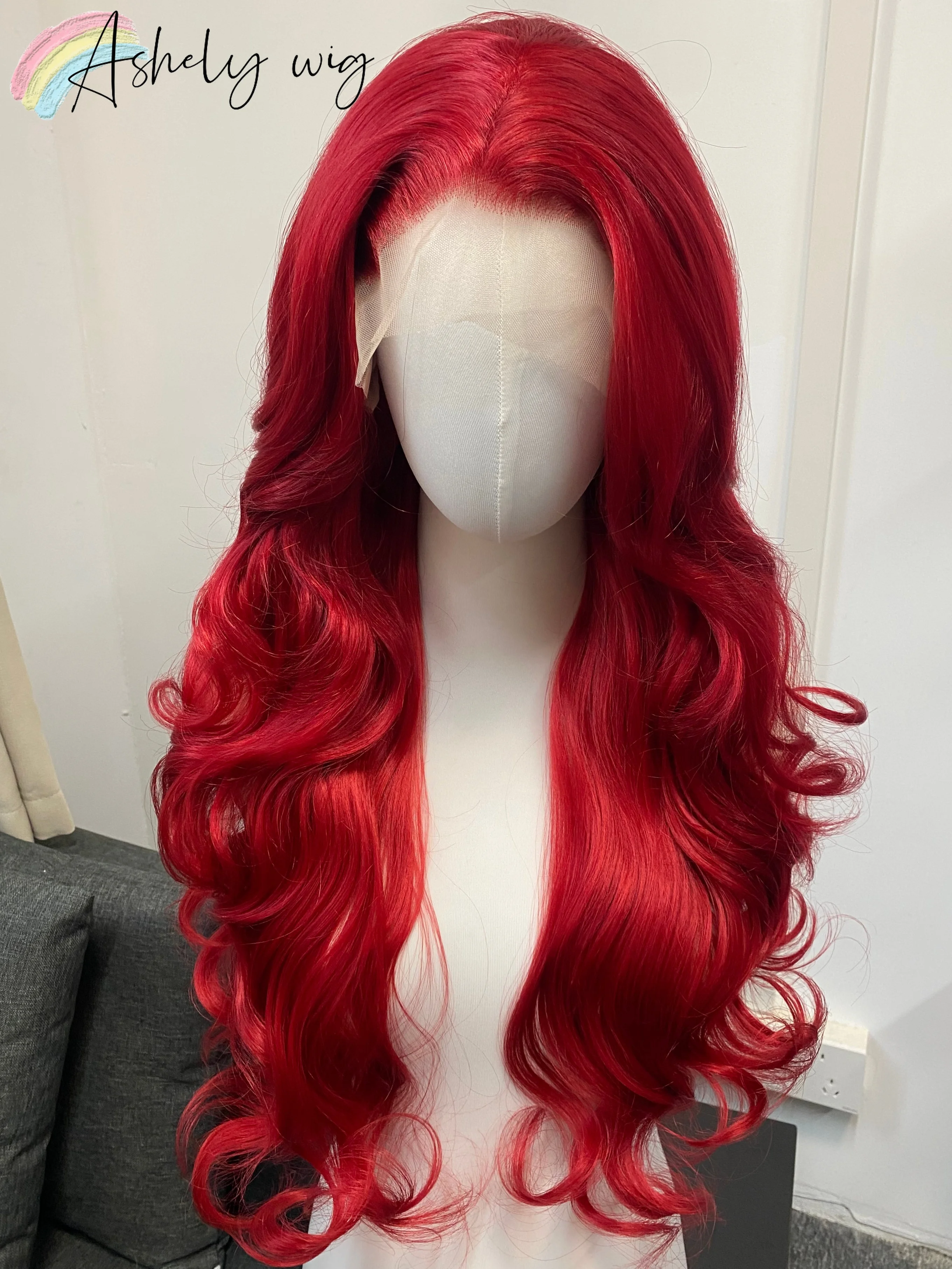 Red Wavy Wigs for Women 13*4 Lace Frontal 26inch Body Wavy Wigs Free Part Natural Hairline Lolita Synthetic Wigs Halloween