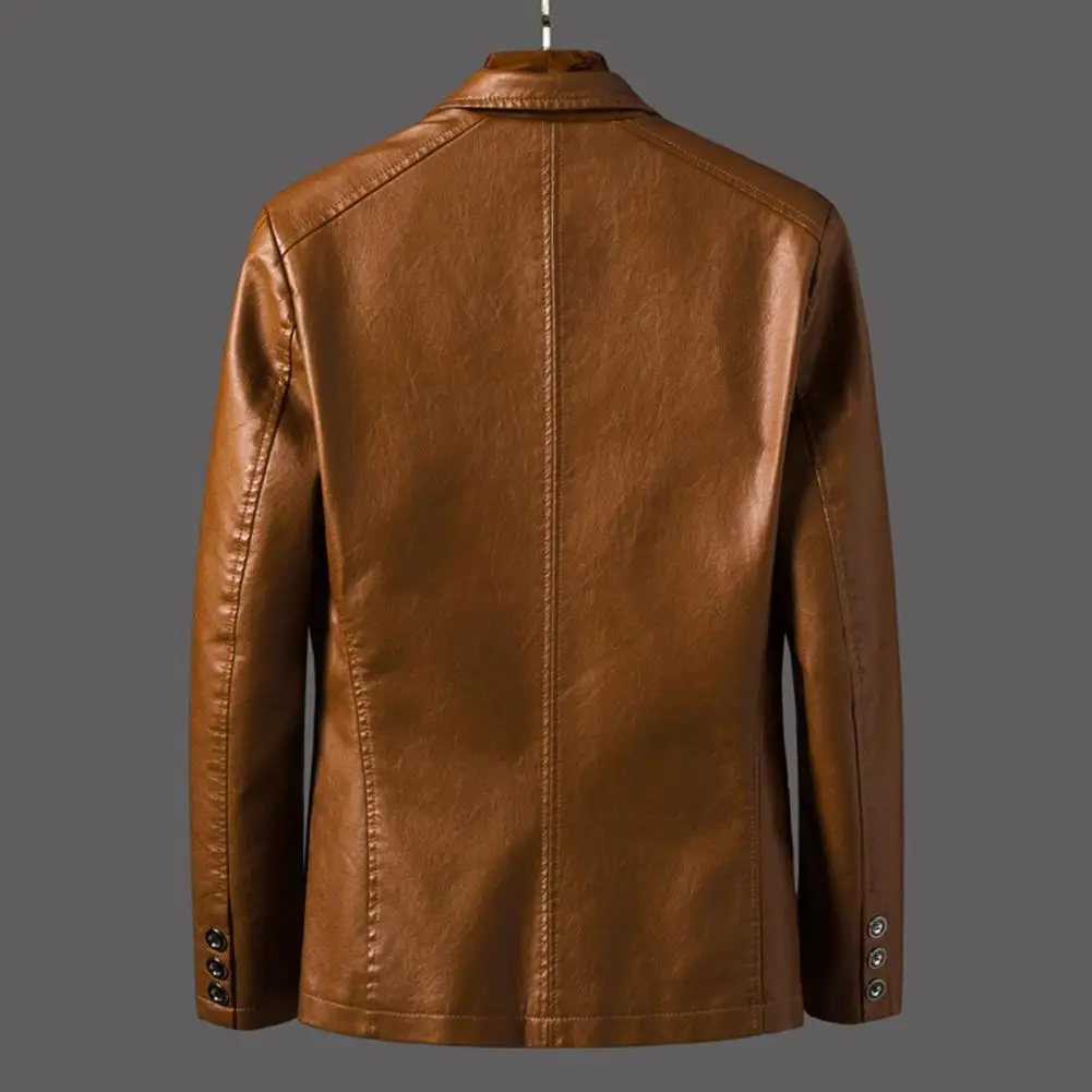 2025 Men\'s Leather Jackets Lapel Business Leather Jackets Men Pu Blazers Korean Style Slim Fashion Leather Coat