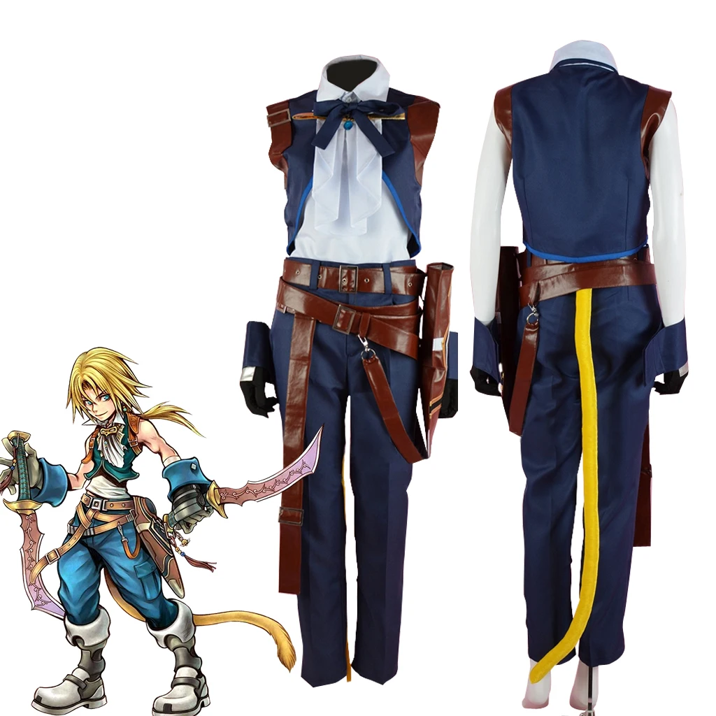 Fantasia de Cosplay Tribal Zidane de FFIX, Traje Masculino Punk Retrô de Batalha, para Halloween, Carnaval, Festa, Show de Palco FF9 e Streetwear