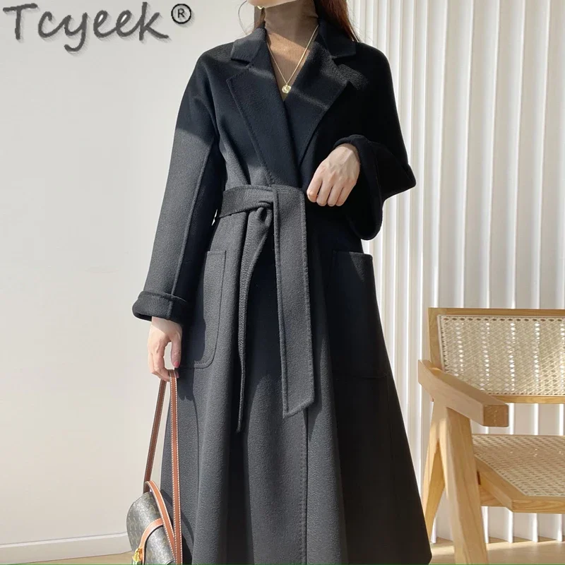 

Korean Wool Coat Women Double-sided Cashmere Black Casual Woolen Coat Trench Coats Female Jackets Long Overcoat Abrigo Mujer Zm