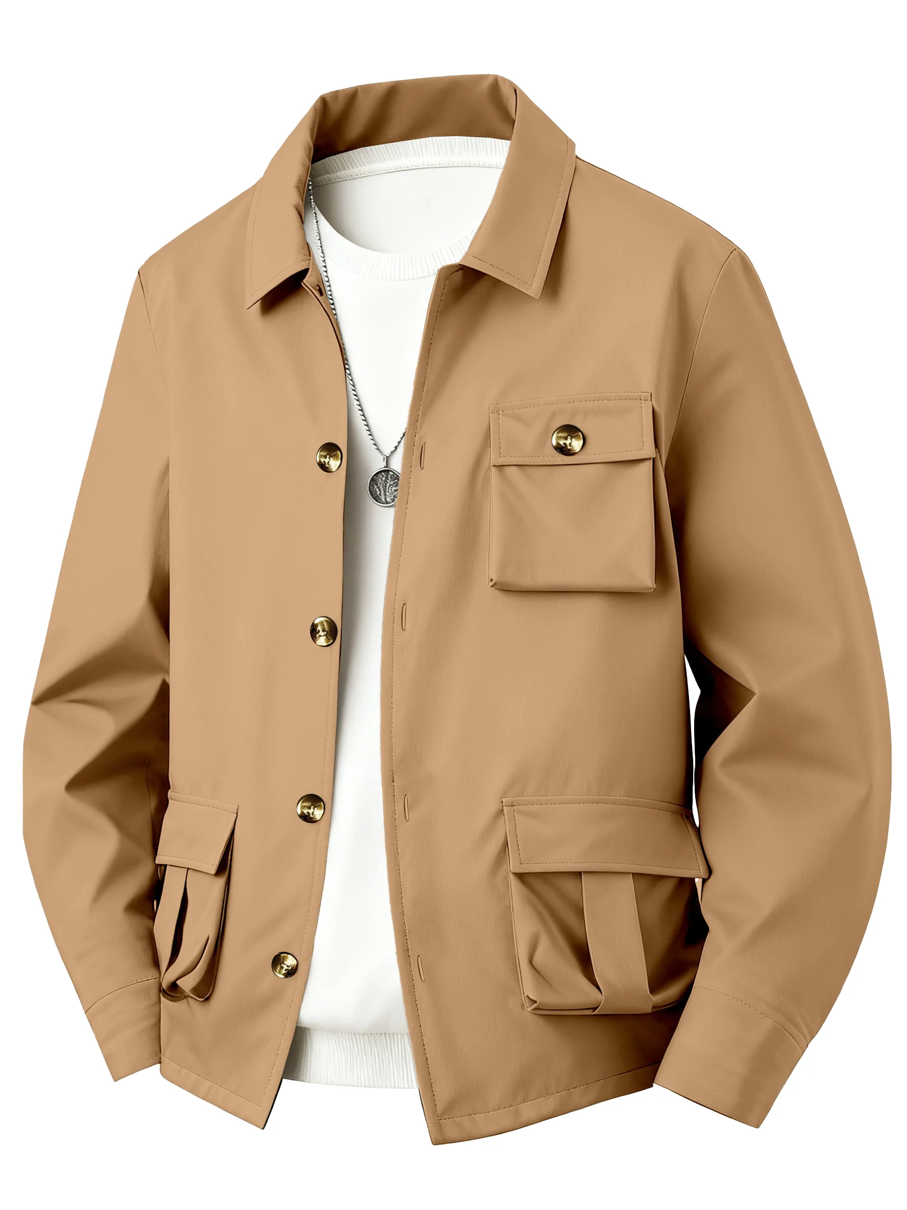 Picture 4: Men's Spring Autumn Workwear Jacket with Multiple Pockets Casual Pilot Open Cardigan Button Large Pocket Outerwear