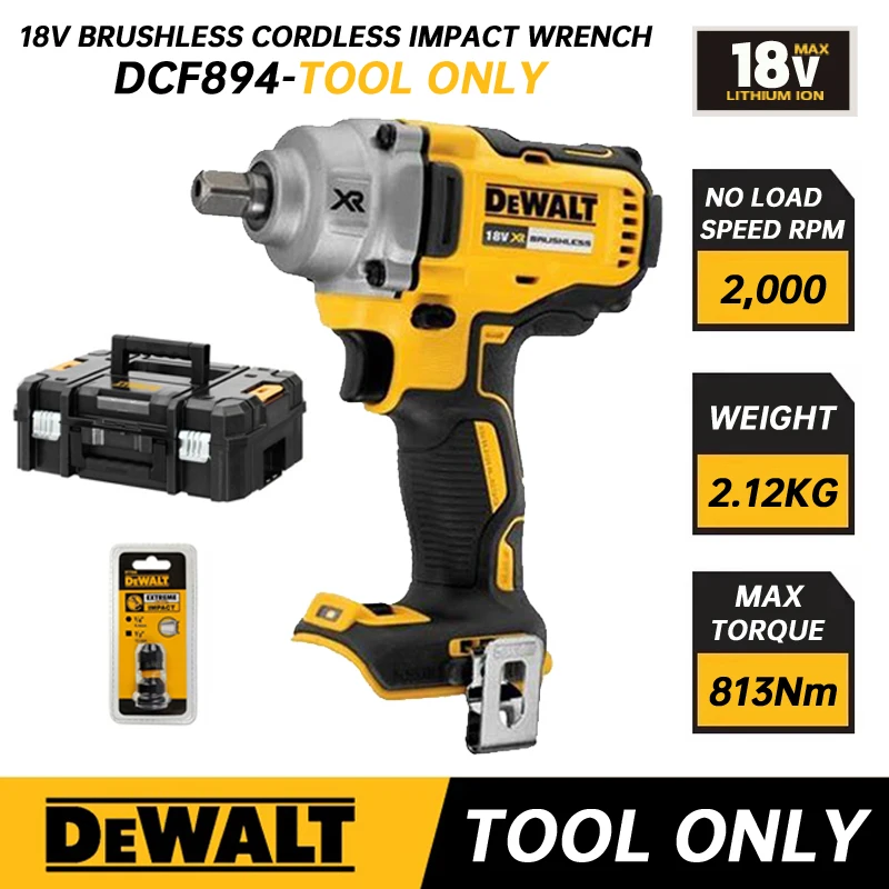 DEWALT Cordless Impact Wrench Body Only High Torque 18V Brushless Li-Ion Motor Rechargeable Electric Wrench Power Tool DCF894