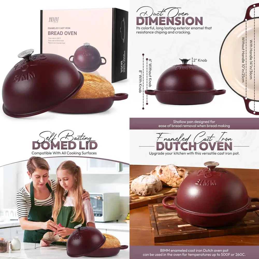 

Enamel Coated Cast Iron Dutch Oven Pot with Lid - Versatile Non-Stick Sourdough Bread Baking Oven