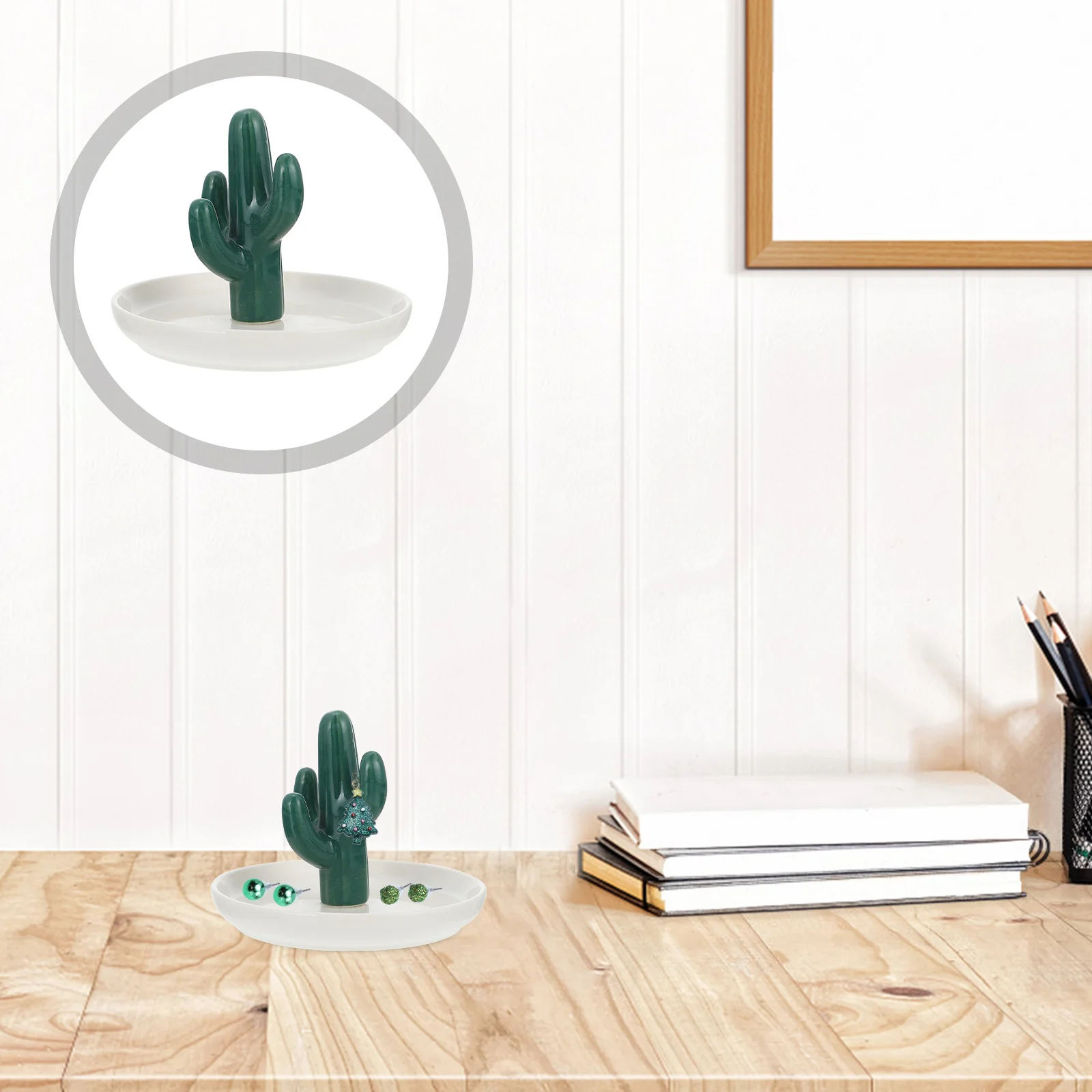 

Ring Dish White Holder Art Decor Jewelry Plate Crteative Tray Cactus Storage Ceramic