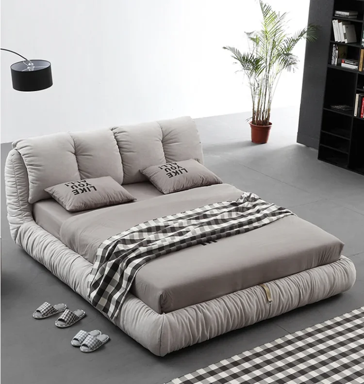 

high-quality Nordic fabric double bed simple modern master bedroom tatami soft package ins wind