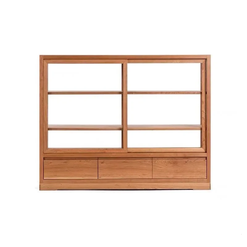 Nordic solid wood glass cabinet museum figure display cabinet display cab inet small apartment living room partition low cabine