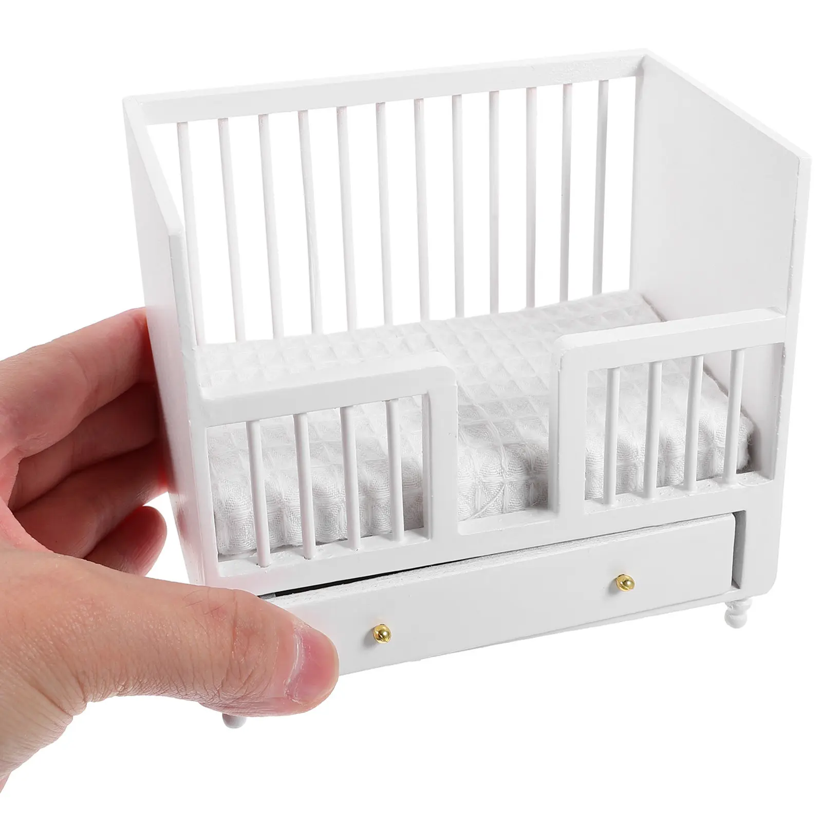 

Miniature Crib Furniture Wooden Smooth Lines Stable Frame Mattress Mini House Supply Dollhouse Accessory Decoration