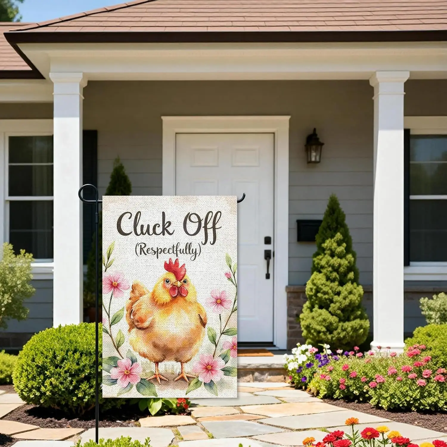 Cluck Off Garden Flag, Chicken Themed Garden Flag, Cluck Around Garden Banner Outdoor Indoor Lawn Sign, Welcome Celebration  MMZ
