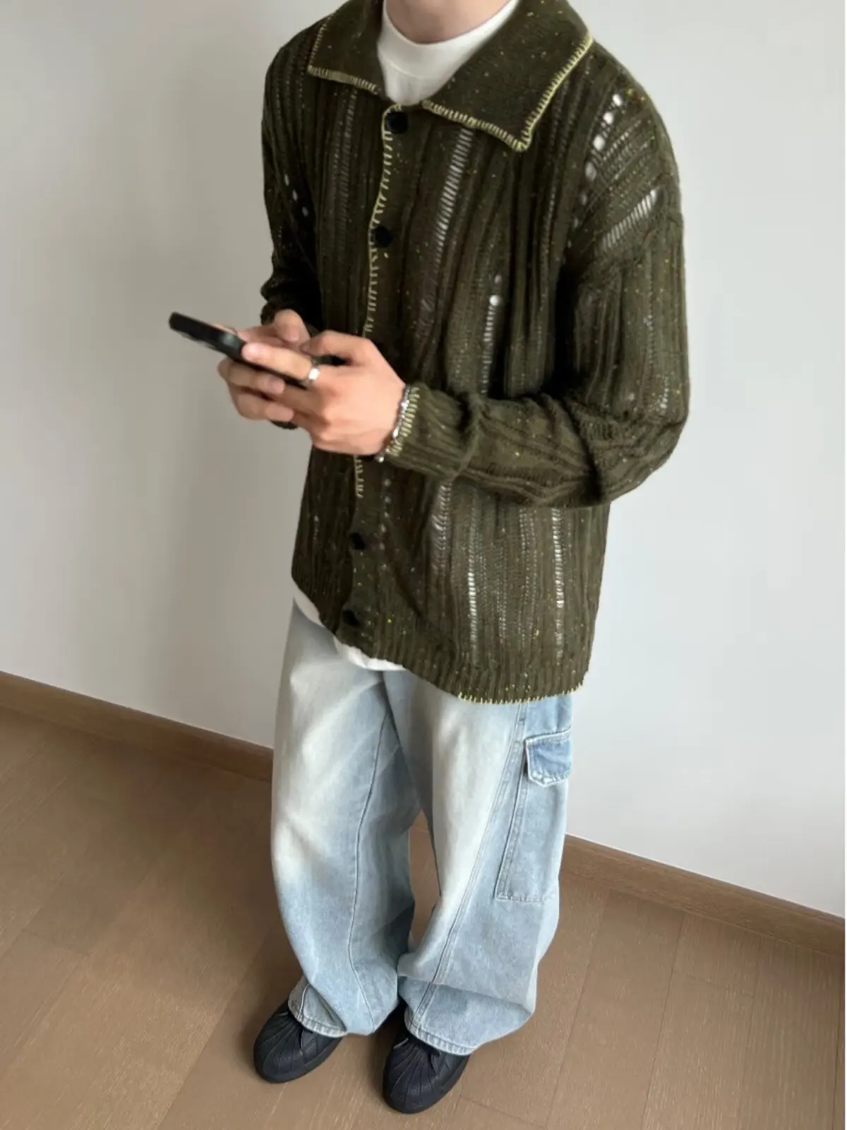 

American Retro Lazy Sle Open Cardigan Hollow out Color Knitwear Loose Long Sve Outerwear for Men And Women Casual ...