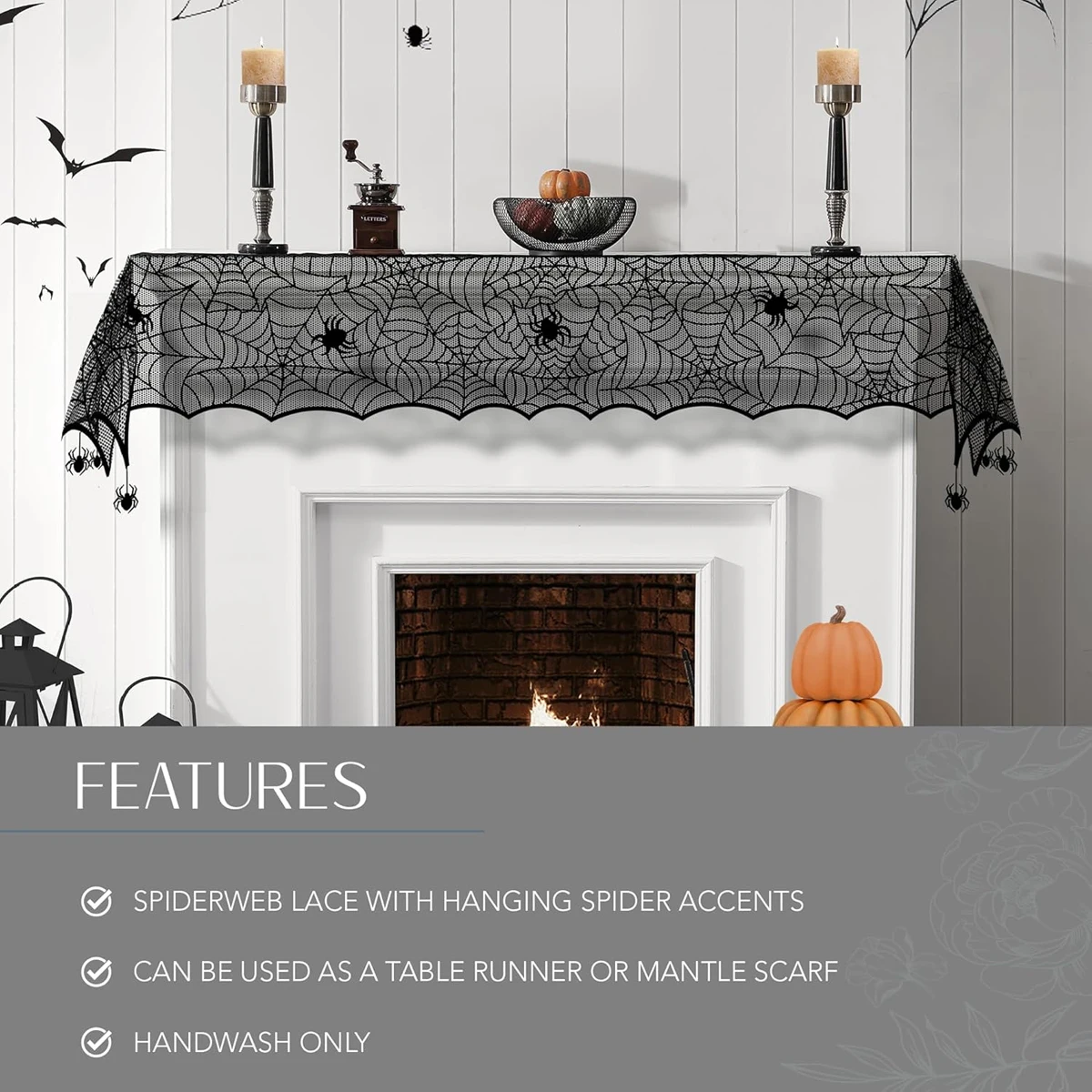 Halloween Spider Web Stove Blanket with Spider Decorations for Fireplace And Table Dual Purpose Atmosphere-Enhancing Home Decor