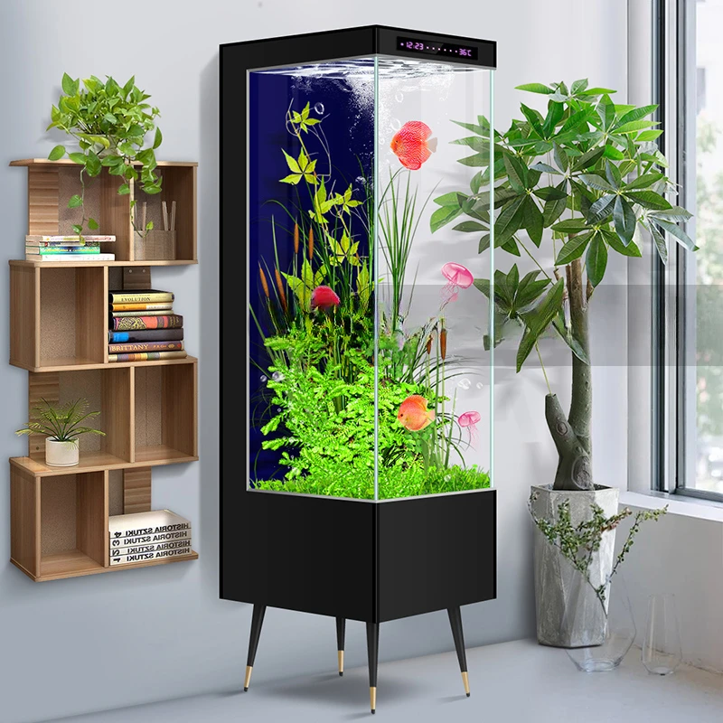 Fish Tank Living Room Ultra White Vertical Fish Tank Glass Goldfish Tank Floor Mounted Non Exchange Aquarium