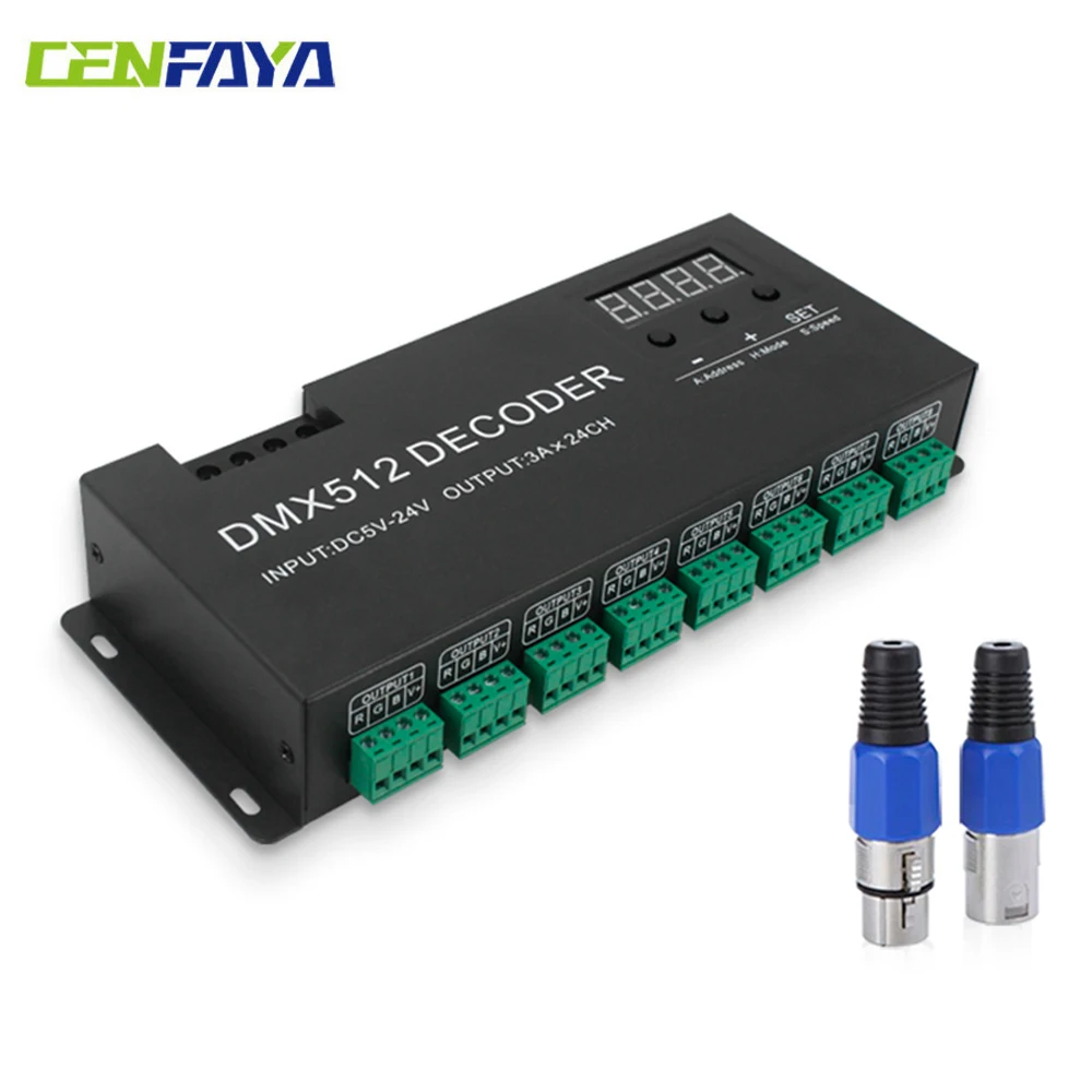 

CENFAYA LED DMX 24-канальный цифровой дисплей декодер затемняющий драйвер светодиодный контроллер DMX512 для RGB ленты DC5-24V 3A/CH сценический светильник