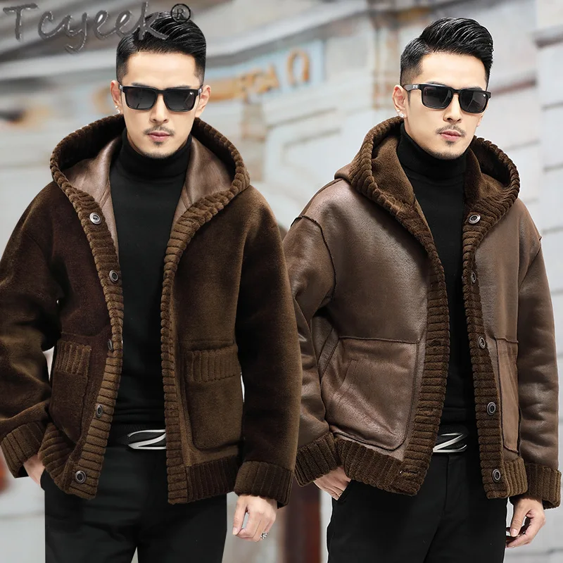 Tcyeek giacche da tosatura per pecore da uomo moda 100% cappotto di lana Streetwear giacche invernali per uomo vestiti corti Chaquetas Hombre