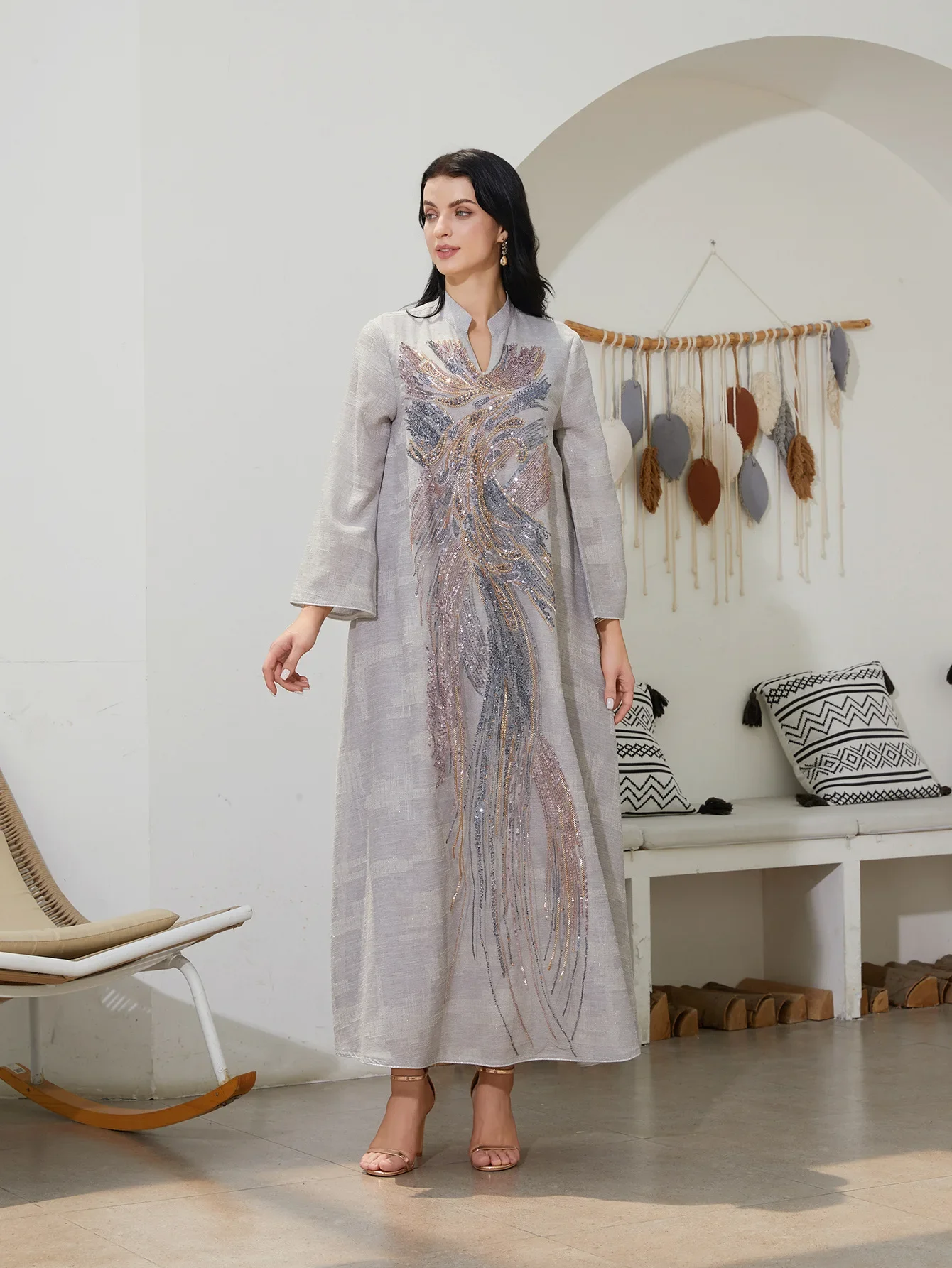 عباية عيد للنساء فستان إسلامي شبكي ترتر دبي فيستدوس لارجوس فساتين طويلة قفطان عربي رداء حفلة قفطان جلابية رمضان 2026