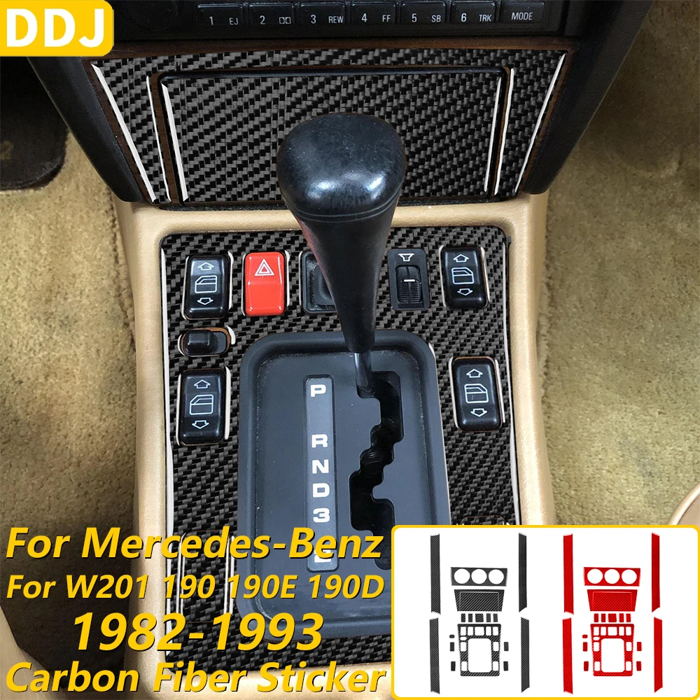 For Mercedes-Benz W201 190 190E 190D 1982-1993 Carbon Fiber Central Control AC CD Door Panel Trim Set Car Accessories Sticker