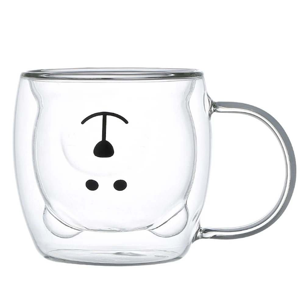 Cute Bear Tea Coffee Cup with Handle Double Wall Glass Bear Mug Cartoon Animal Milk Juice Cups Birthday Gifts