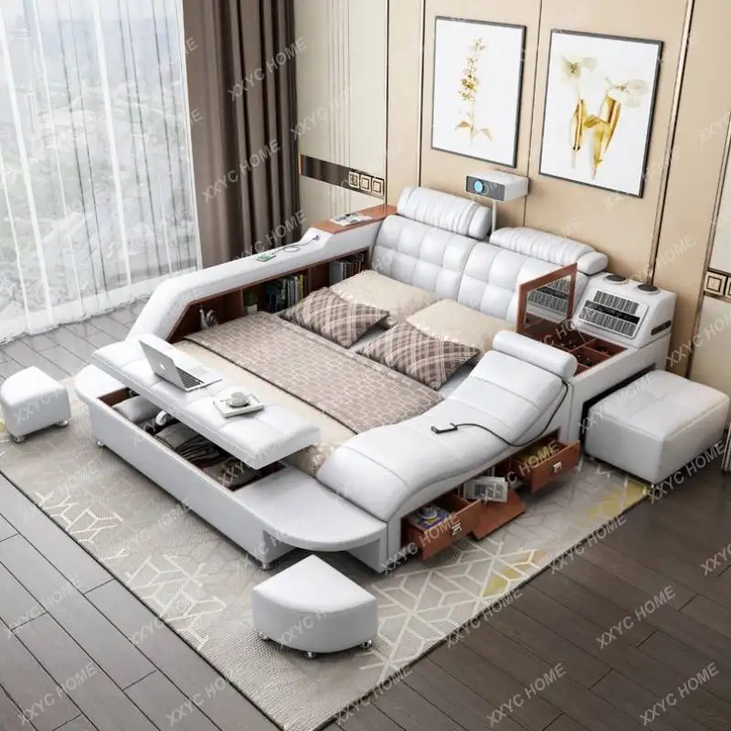King Double Bed Modern Style Headrest Queen Double Bed Floor Multifunctional Luzko Wielofunkcyjne Furniture for Bedroom